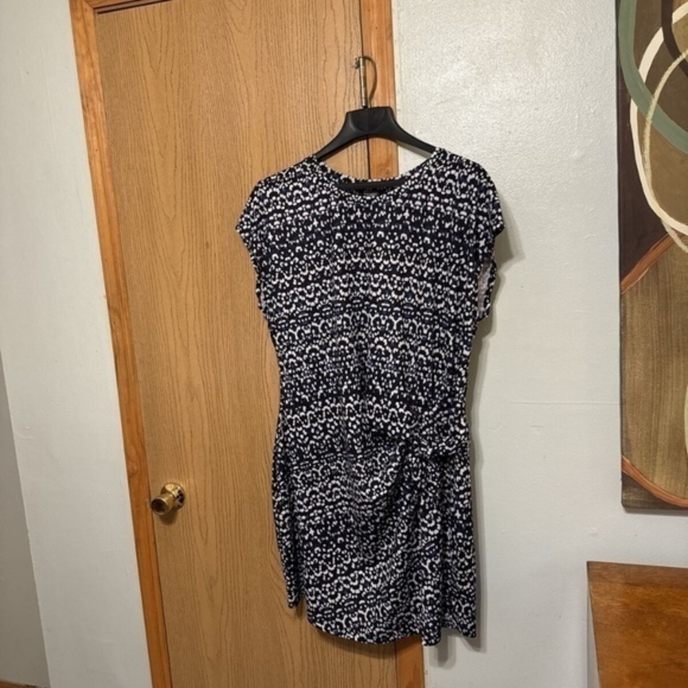 Original Nicole Miller XXL w/Geometric Print Cap Sleeve Mid-Calf Tie-Knot Dress